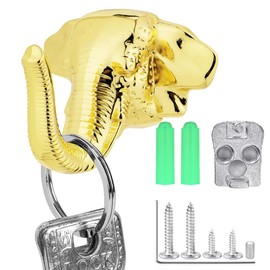 CAIRIAC Elephant Door Cabinet Handle, Creative Coat Hook Animal Head Single Wall Hanger, Elephant Pulls for Cabinets Drawers Doors (Gold, 1Pcs)