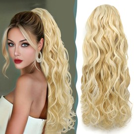 BHF Ponytail Extension - Long Curly Hair Extensions Ponytail Hair Pieces for Women Clip in Ponytail Hair Extensions Synthetic Drawstring Ponytail Long Wavy Fake Ponytail for Daily Use 26inch（p18/613#）