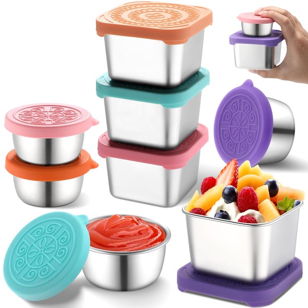 FillTouch 8 Pack Leakproof Dips Containers 6oz/180ml+1.7oz/50ml Salad Dressing Snack