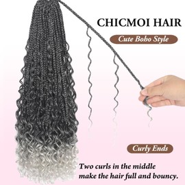 Boho Crochet Braids Grey Goddess Box Braids Crochet Hair 8 Packs Gray Crochet Hair for Black Women Boho Box Braids Crochet Hair Pre looped Ombre Grey Knotless Crochet Braids With Curly Ends