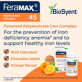 FeraMAX Pd Maintenance 45 Iron Supplement - Great Tasting Orange Flavor Iron Supplement for Prevention of Iron Deficiency - 45mg of Elemental Iron per Chewable Tablet