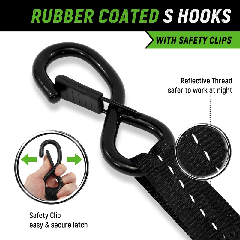 Retractable Ratchet Straps(4 Pack) - 1in x 10ft Self Retracting