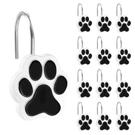 Sunlit - Ganchos decorativos para cortina de ducha con estampado de patas para perro, gato, resina, bonitos anillos de cortina de ducha para niños, cortina de decoración de baño, paquete de 12, color