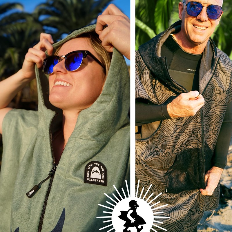 Pilotfish Surf Poncho Changing Robe Towel - Hooded, Zippered Towel