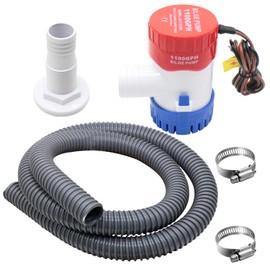 CREATORELE 12v Bilge Pump 1100GPH Non-Automatic And a 1-1/8 Inch Bilge Pump Hose Kit, Including 1pcs Tubing, 2pc Hose Clamps and 1pc Thru-Hull Fitting
