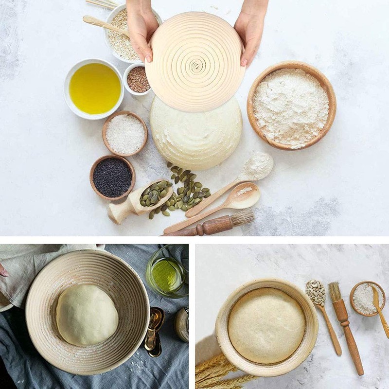 Natural Rattan Sourdough Proving Basket with Linen Liner Cloth Round