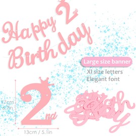 Yiran Girls Happy 2nd Birthday Banners Pink Happy 2 Birthday Banner Bunting with 6pcs Latex Printed 2nd Birthday Balloons & 2pcs Confetti Balloons Girls Happy Birthday Party Decorations Supplies