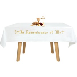 BOTIDE Large in Remembrance of Me Embroidery Altar Frontal Holy Communion Table Cloth Cover, 88.2x52 in Communion Table Cloths for Church for Gatherings Baptism Ceremonies (Gold Embroidery)