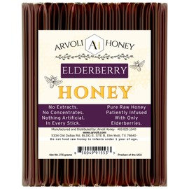 Arvoli Elderberry Honey - Elderberry Infused Raw Honey Straws - 50 Pack - 50 Honey Sticks for Tea; Our Honey Stix are All-Natural Flavor Infusion, Non-artificial, No Preservatives