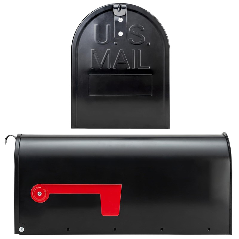 BlissBoard Mailboxes for Outside, Galvanized Steel Medium Black Metal Mailbox,