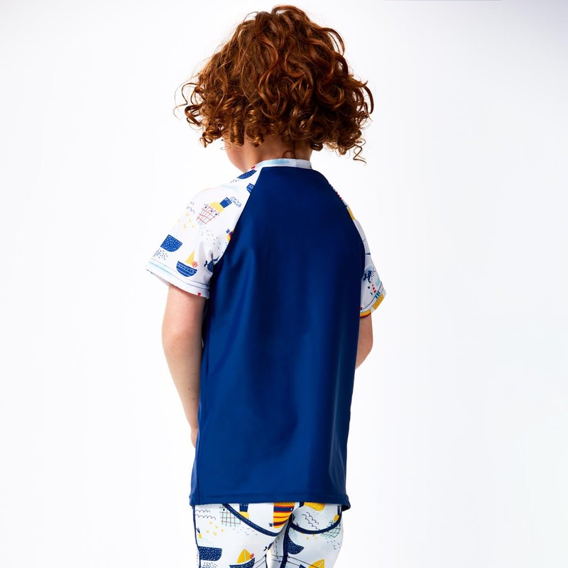 Splash About Boys' Short-Sleeved Top Rash Guard Shirt, Tug Boats
