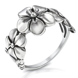 925 Sterling Silver Triple Plumeria Flower Ring - Size 7