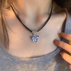 Aneneiceera Vintage Layered Brown Velvet Choker Necklace Boho Butterfly Pendant Necklace Gold Butterfly Choker Yellow Enamel Butterfly Suede Chain Jewellery Women (Brown Rope), Zinc