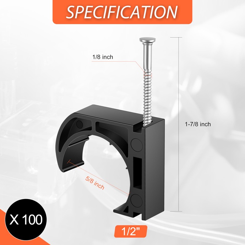 100 PCS 1/2" Half Clamps J-Hook with Nails for PEX,