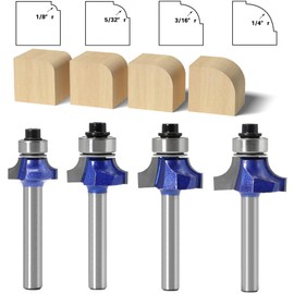 Ozmatip Roundover Router bit Set，Professional 1/4 inch Shank Roundover Edging Router Bit Set，Bearing Guide for Rounding Edge bit (for R 1/8", 1/4", 3/16", 5/32") 4Pcs (Roundover Router bit Set)