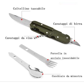 5 in 1 Stainless Steel Camping Tableware Outdoor Camp Tableware Folding Cutlery Set Multifunctional Folding Tableware Travel Tableware(2 Pieces)