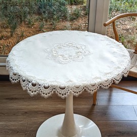 URROMA Elegant White Lace Jacquard Round Doily, Tablecloth Insulated Place Mat Table Topper Decoration Cover for Home Dresser Dining-Table, 33Inch