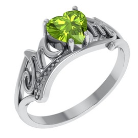 Green Peridot 0.81 Ct Heart 925 Sterling Silver Solitaire Rings For Women | Hypoallergenic Gemstones Ring Set For Womens | Beautiful Jewellery Present For Girls By Orchid Jewelry