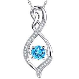 GinoMay Mothers Day Birthday Gifts Mum Wife March Birthstone Aquamarine Necklace Women Forever Love Infinity Jewellery Her Sterling Silver