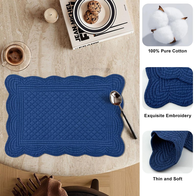 6 PC Quilted Placemats, 18"X13"Extra Large Cotton Placemats Set of