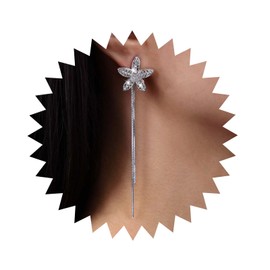 Atentuyi Boho Long Drop Earrings Dangle Gold Chain Earrings CZ Flower Earrings Metal Tassel Earrings Crystal Ear Jacket Floral Front Back Earrings Jewellery for Women and Girls, Metal