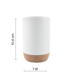 GEDY G-Canberra Portaspazzolini da Bagno, Misure e Peso: 10,5X7X7 CM & 0,254 kg, Porta dentifricio e spazzolino in Ceramica e Sughero, Finitura Bianca, Design R&S Gedy, 2 Anni di Garanzia