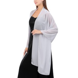 Ladiery Sheer Chiffon Shawls and Wraps for Evening Dresses, Women's Lightweight Soft Scarf for Wedding Bridal Shoulder Scarf, silver grey