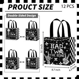 CANDY CHEF Bad Two The Bone Birthday Gift Bags Bad 2 The Bone Party Supplies 12PCS Rock Theme 2nd Treat Bag Non-Woven Rock and Roll Birthday Favor Bags for Boys Music 2 Year Old Party Decor