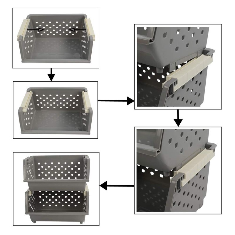 Qsbon 3-Pack Plastic Large Stackable Organizer Basket, Stacking Storage Basket,