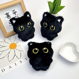 LOHGOU Fluffy Cute Cat Charm Keychain Black Cat Charm Key Ring Bag Pendant Cute Animal Decoration Birthday Gift, black - ears