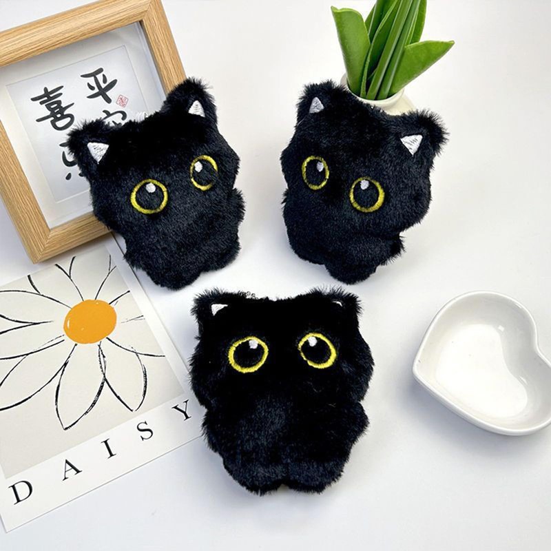 LOHGOU Fluffy Cute Cat Charm Keychain Black Cat Charm Key