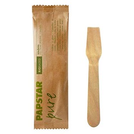 VEPATIM 100 Disposable Wooden Ice Cream Spoons 9.4 cm Individually Packed in Paper Bag