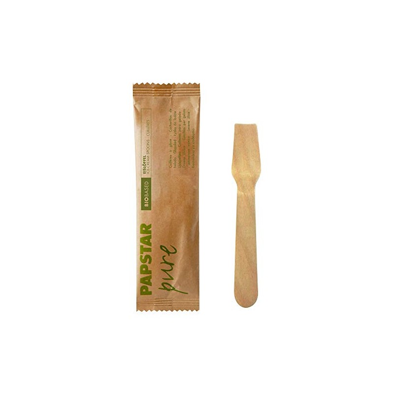 VEPATIM 100 Disposable Wooden Ice Cream Spoons 9.4 cm Individually