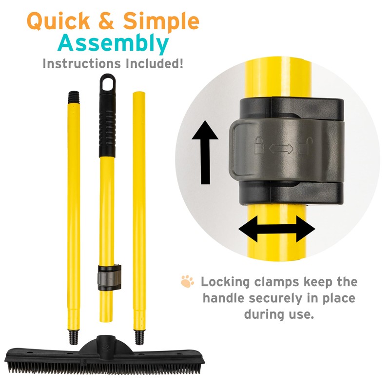FURemover Pet Hair Removal Rubber Broom, 61" Telescopic Handle