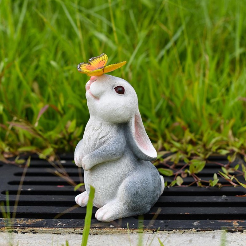 Bunny Outdoor Garden Statues Resin 600mAh Warm Light Rabbit with