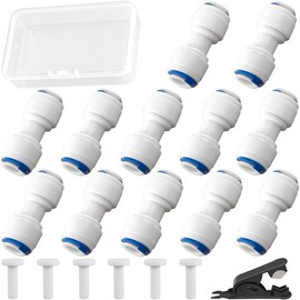 HAAMNING7 12pcs OD 1/4" Quick Connect, 1/4" OD Quick Connect, Push-in Water Supply Tube Fitting Connector 1/4" for Reverse Osmosis Water Filter System with Shut-off Head