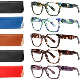 JOSCHOO 5 Pack Reading Glasses for Women Blue Light Blocking Glasses Filter UV Square Readers Glasses for Men and Women (5 Clour, 3.50, x)