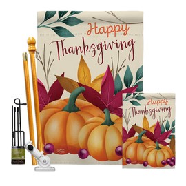 Angeleno Heritage Garden House Flag Kit Falltime Thanksgiving Turkey Give Thanks Gobble Pumpkin Season Autumntime Cornucopia Banner Small Yard Gift Double-Sided, Made in USA