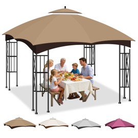 10x12 Double Tiered Gazebo Replacement Canopy for Lowe's Allen Roth, Upgraded 300D Polyester Heavy Duty Canopy Cover Top with Air Vent, Waterproof Gazebo Cover Roof for Outdoor Patio Garden (Khaki)