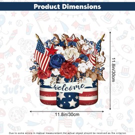 Heyiminy Patriotic 4th of July Wreath for Front Door, Wooden Independence Day Door Hanger, Red White and Blue Welcome Wreath for Porch, Outdoor and Indoor Decorations, Fourth of July Decor for Home