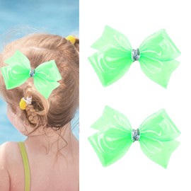 Waterproof Jelly Hair Bows Clips - Rose Red PVC Summer Swim Pool Bow Clips Fun Transparent Hair Accessories for Girls Toddler Infants Kids Teens Children (Green)