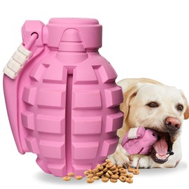 SUNNEKO Indestructible Dog Toys for Large Medium Dogs - Interactive Treat Dispensing Dog Toy - Tough Dog Chew Toys for Boredom - Durable Rubber Chew Ball for Extreme Chewers (Pink)