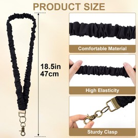 YALOJE Scrunchie Lanyards, Stretchy Teacher Lanyard with Lobster Clasp, Cute Retractable Neck Lanyards for ID Badges, Keys, Cards - Black, 1PCS