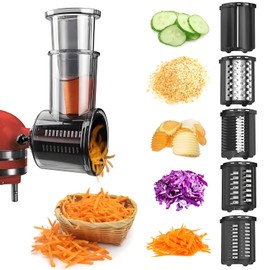 Stainless Steel Slicer Shredder Attachments Compatible with Kitchen Stand Mixers, Vegetable Shredder, Cheese Grater, Salad Maker, Food Slicers Chopper Grinding Powder with Detachable 5 Blades