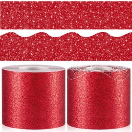 TecUnite 131 ft Red Glitter Bulletin Board Borders Scalloped Bulletin Board Trims Classroom Borders for Bulletin Board Self-adhesive Bulletin Stickers for Back to School Classroom Home Office