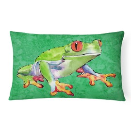 Caroline's Treasures 8688PW1216 Frog Canvas Fabric Decorative Pillow Machine Washable, Indoor Outdoor Decorative Pillow for Couch, Bed or Patio, 12HX16W