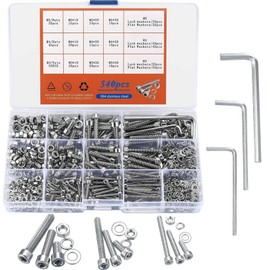 Hex Socket Head Cap Screws Nuts and Bolts and Washers Set, 540 Pcs M3 M4 M5 Hex Head Bolts and Nuts and Washers, Stainless Steel Machine Screw Bolt Nut Assortment Kit