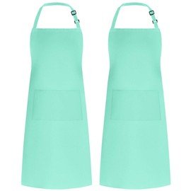 Syntus 2 Pack Adjustable Bib Apron Waterdrop Resistant with 2 Pockets Cooking Kitchen Aprons for BBQ Drawing, Women Men Chef, Green