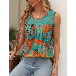 Saloogoe Womens Tank Tops Dressy Casual Hawaiian Shirts Sleeveless Summer Beach Vacation Clothes Plus Size Outfits 2025 XL