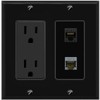 RiteAV 15A Power Outlet 1 Port CAT5E 1 CAT6-SHIELDED Jack Decorative Wall Plate [Black]